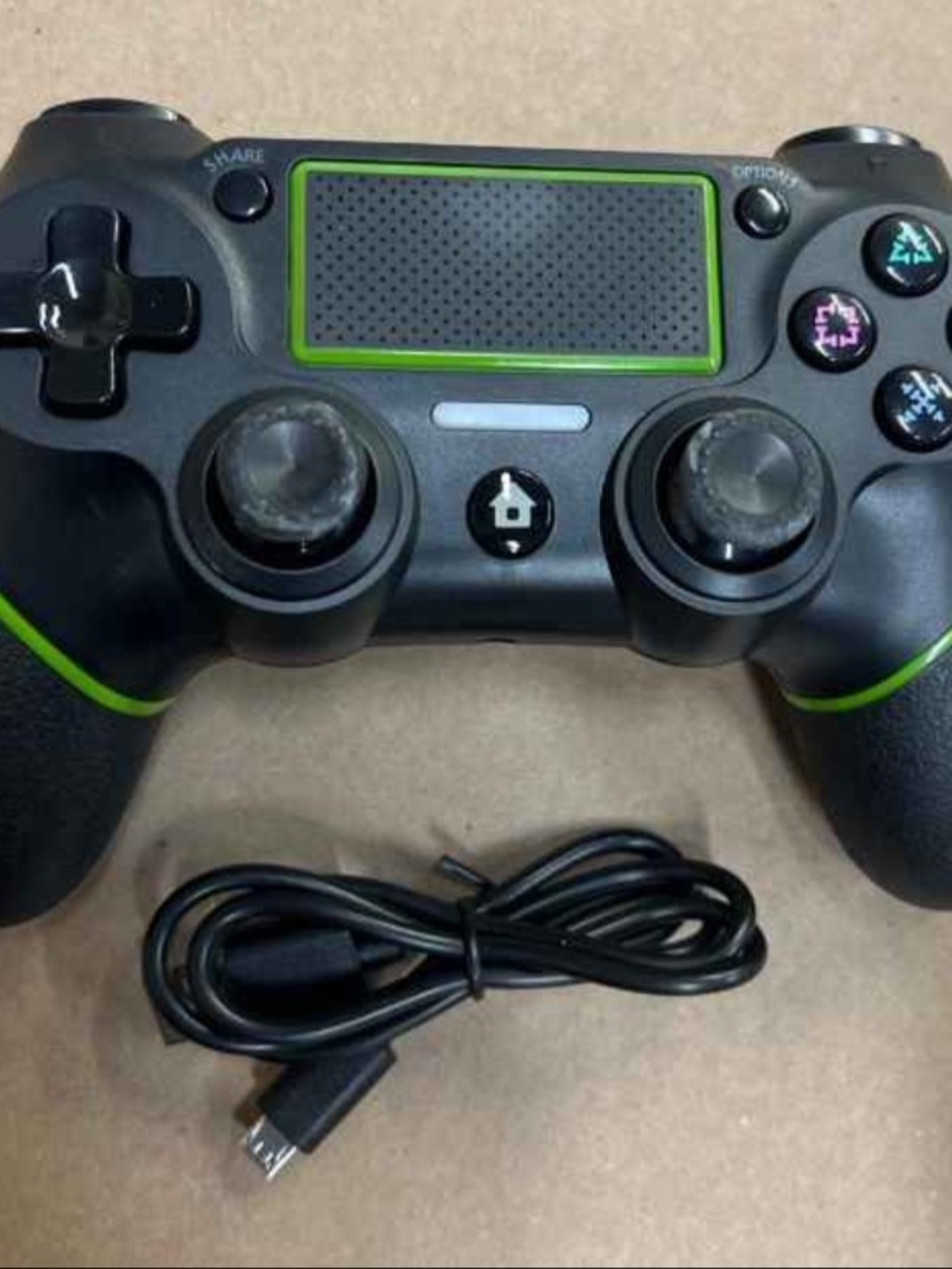 Black & Green Wireless Gaming Controller with USB Cable